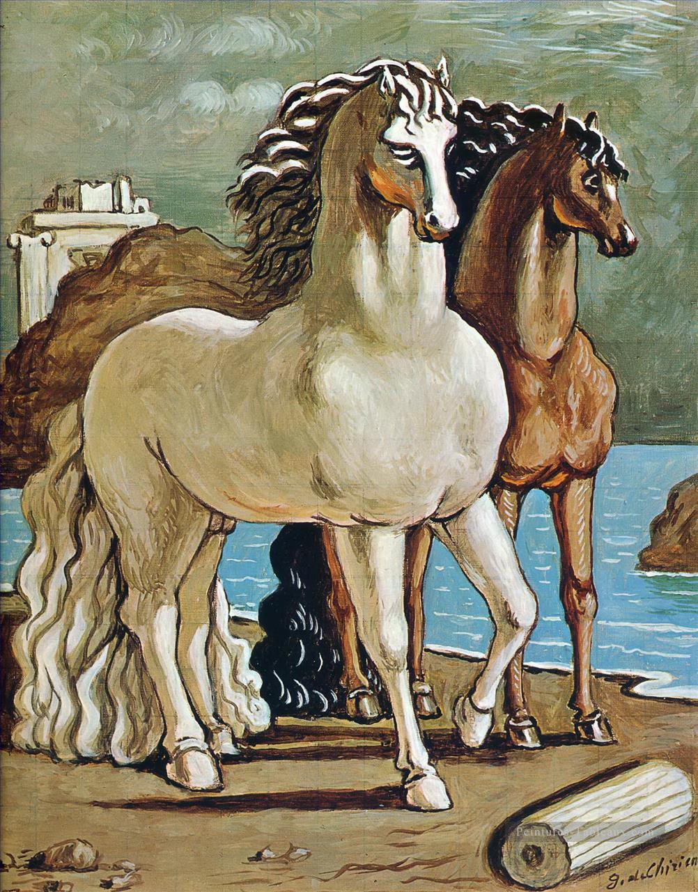 deux chevaux par un lac Giorgio de Chirico surréalisme métaphysique Peintures à l'huile